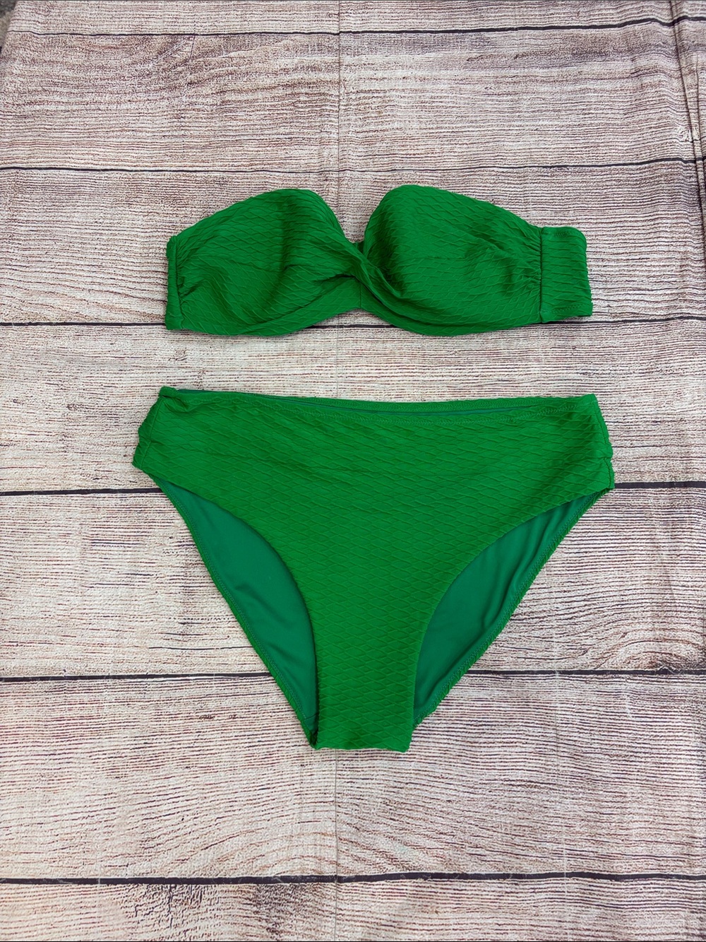 Women's Green Bandeau Bikini Set - Strapless Swim Top & High Waist Bottom